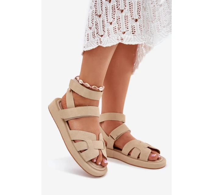 Sandały Damskie Z Rzepami Beżowe Uvissa Sandały Damskie Z Rzepami Beżowe Uvissa