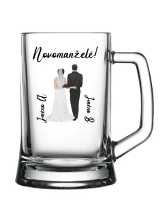 Personalizovaná pivní sklenice s novomanželským párem
