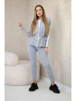 Dámská bavlněná souprava s proužky a stahovacími lemy šedý Dámská bavlněná souprava s proužky a stahovacími lemy šedý