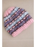 Dámska zimná čiapka s farebnou priadzou a elastickou šnúrkou K352 svetloružová+fialová+modrá