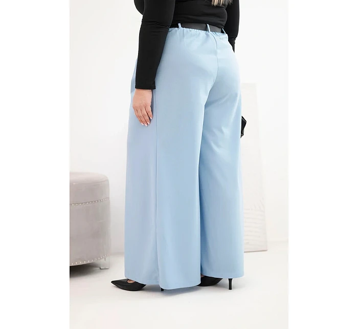 Dámske Plus veľkosť široké nohavice s opaskom Modrá Dámske Plus veľkosť široké nohavice s opaskom Modrá
