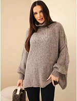 Dámský oversize svetr s příměsí model 22391398 rolákem a širokými rukávy fango - K-Fashion