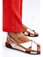 kožené sandály na suchý zip Zlaté model 21617359 - Zazoo