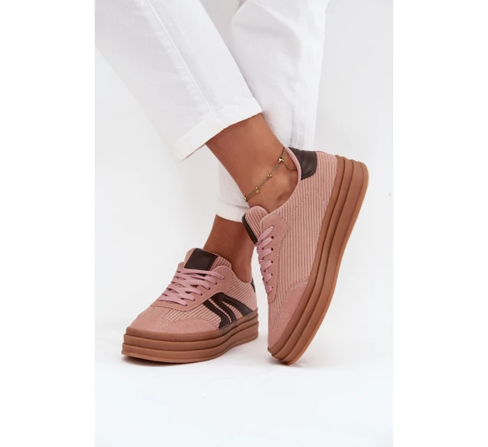 Sztruksowe Sneakersy Damskie Na Platformie Różowe Skye Sztruksowe Sneakersy Damskie Na Platformie Różowe Skye