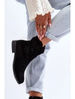 S.Barski dámské prolamované kotníkové boty na plochém podpatku, černé