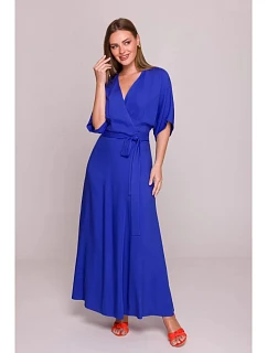 Viskózové maxi šaty se zavinovacím vzorem model 22286851 modré - STYLOVE