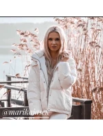 Biela krátka dámska zimná bunda s prírodným páperím (7113)