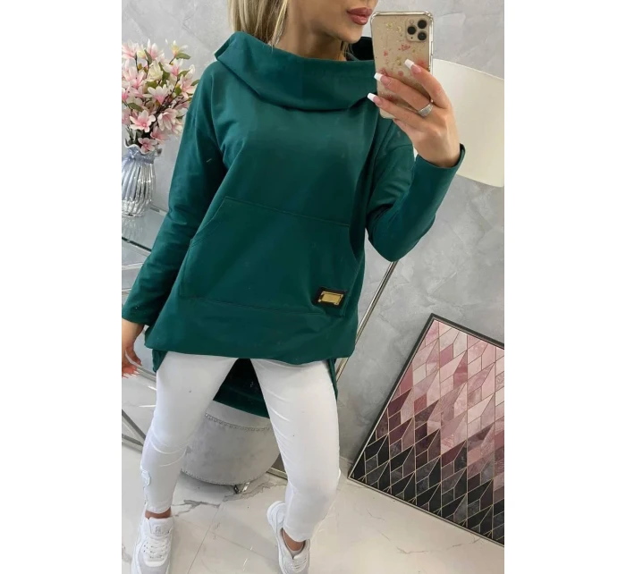 Mikina s kapucňou s dlhým chrbtom zelená