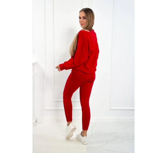 3-dielny set mikina + top + legíny červená