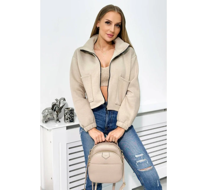 Izolovaná bavlnená mikina so zipsom svetlo béžová Izolovaná bavlnená mikina so zipsom svetlo béžová