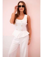 Dámsky overal bez rukávov so širokými nohavicami a ozdobnými gombíkmi ecru Dámsky overal bez rukávov so širokými nohavicami a ozdobnými gombíkmi ecru