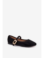 Baleríny s páskem a zlatým sponou Eko semišové Černé Adelora