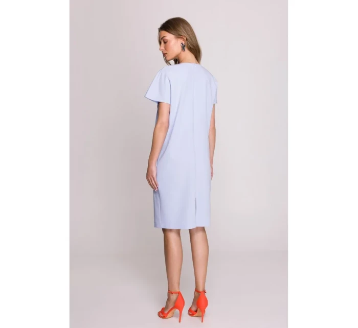 S392 Šaty voľného strihu s výstrihom do V - svetlomodré S392 Šaty voľného strihu s výstrihom do V - svetlomodré