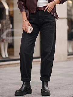 Dámske džínsy s balónovým strihom a opaskom, čierne, FashionStreet UY3130