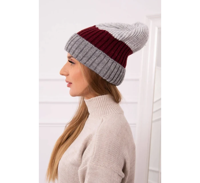 Fleecová čiapka Bojana K265 tmavo šedá+ bordó+svetlo šedá