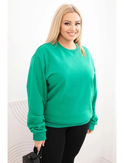 Dámská mikina Plus Size bavlněná basic s kulatým výstřihem světle zelená