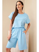 Dámska bavlnená blúzka s krátkym rukávom a šortky s elastickým pásom modré