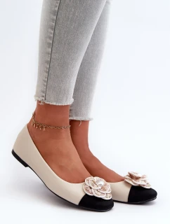 Baleriny Damskie Eko Skórzane Z Ozdobnym Detalem Beżowe Divinella