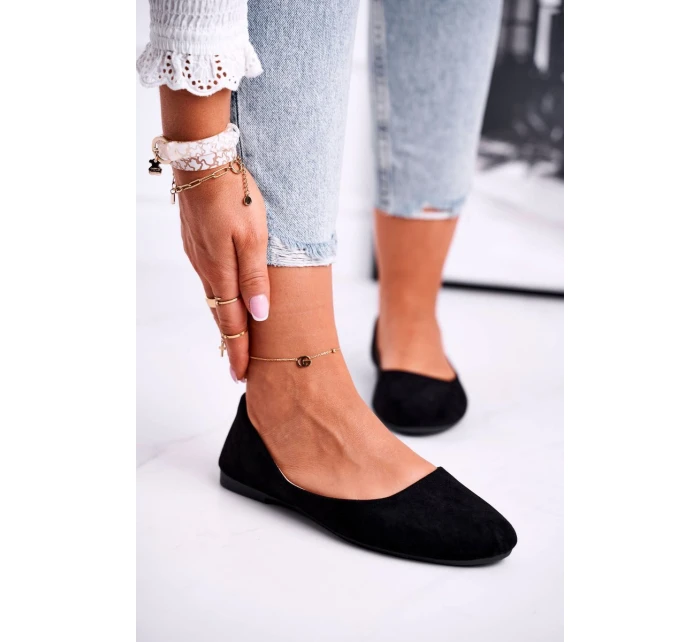 Baleriny Damskie Zamszowe Czarne Lasota