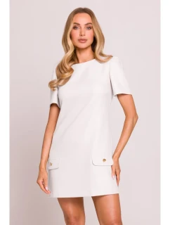 M855 Mini šaty áčkového strihu - krémové