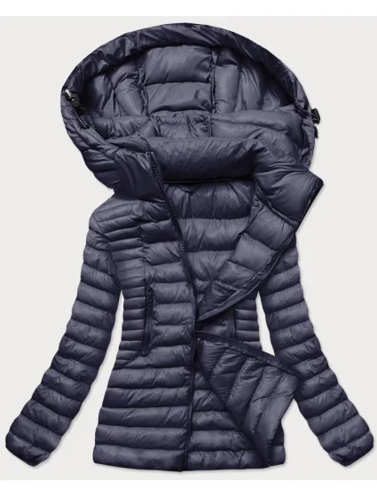 Tmavo modrá dámska bunda s kapucňou (23032)