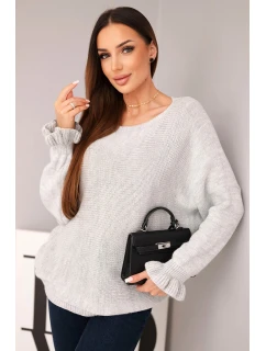 Svetr dámský z mohairu s nařasenými rukávy a výstřihem na zádech světlá šedá