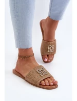 Ploché Dámské Žabky S Pletením a Ozdobou Beige model 21657867 - EVENTO