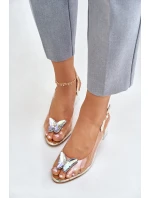 Transparentne Sandały Z Motylem Na Słupku D&A MR42-326 Złote Transparentne Sandały Z Motylem Na Słupku D&A MR42-326 Złote