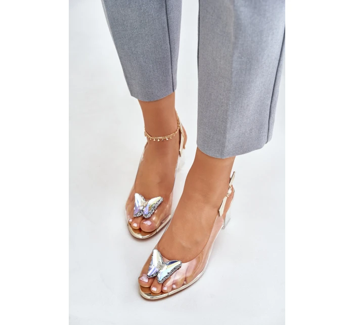 Transparentne Sandały Z Motylem Na Słupku D&A MR42-326 Złote Transparentne Sandały Z Motylem Na Słupku D&A MR42-326 Złote