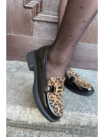 Kožené Lakované Mokasíny Leopard model 21691262 Černé - VINCEZA