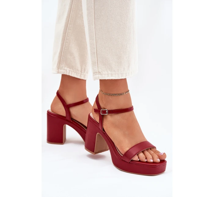 Eko Skórzane Sandały Na Słupku Bordowe Lillita Eko Skórzane Sandały Na Słupku Bordowe Lillita