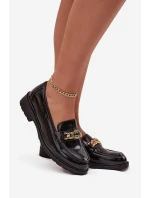 Lakované dámské mokasíny se zlatým ozdobným S   černé model 21713874 - D&A