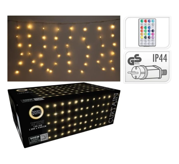 VIANOČNÉ STROMČEKY VONKAJŠIE/VNÚTORNÉ SVETELNÉ ZÁVESY 120 LED 300X60CM S DIAĽKOVÝM OVLÁDANÍM TEPLÁ BIELA