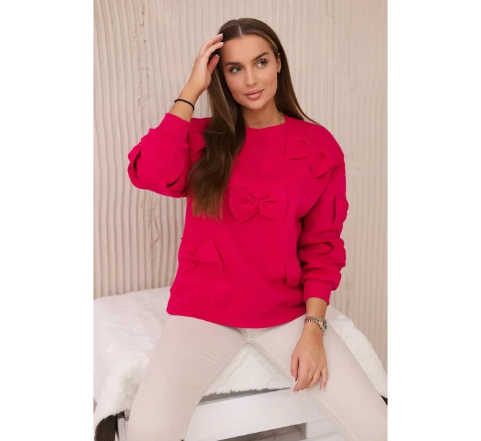 Zateplená bavlněná mikina s ozdobnými mašlemi fuchsie Zateplená bavlněná mikina s ozdobnými mašlemi fuchsie