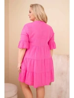 Dámske bavlnené šaty s volánikmi v ružovej farbe