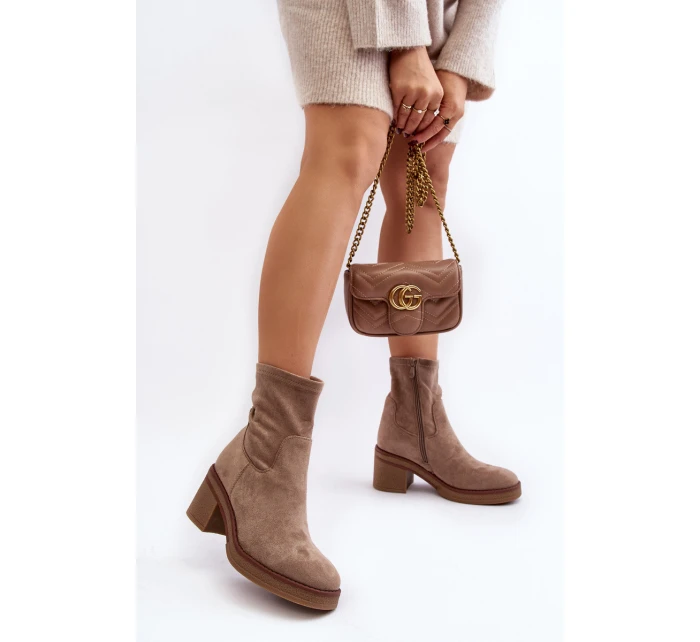 Damskie Botki Na Słupku Beżowe Argastis Damskie Botki Na Słupku Beżowe Argastis