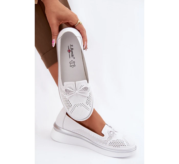 Kožené Prodyšné Polobotky Na Platformě S.Barski LR61-7043 Bílé