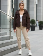 Dámska prechodná bunda s kapucňou a vreckami hnedá FashionStreet TY5637