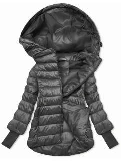 Krátká dámská bunda v grafitové barvě s stahovacími lemy model 21809016 - MINORITY