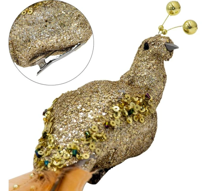 OZDOBNÝ VTÁK NA KLIPE 38CM ZLATÝ