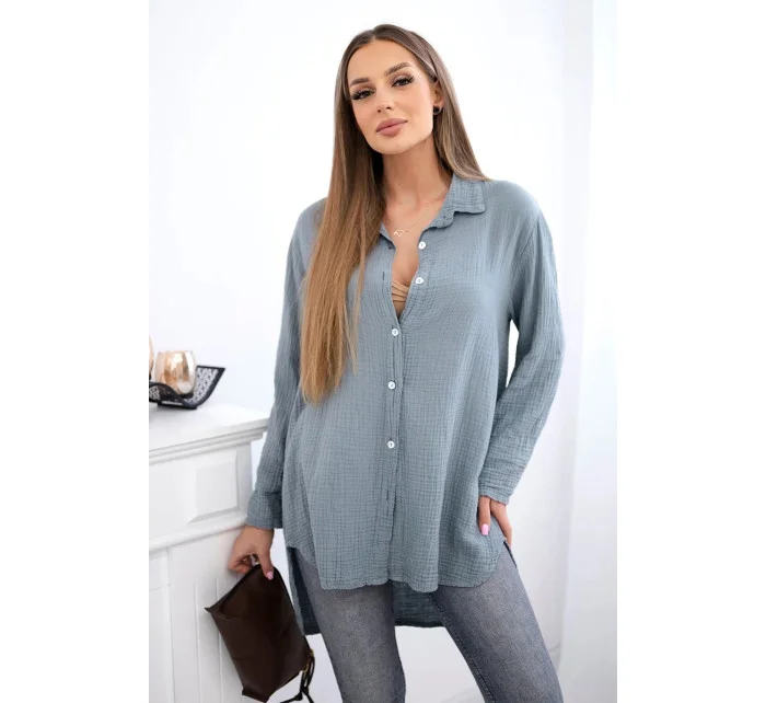 Bavlněná mušelínová košile Plus Size tmavě šedá