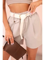 Dámske šortky s vysokým pásom a opaskom tmavo béžové