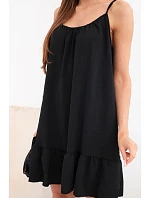 Dámské viskózové šaty na ramínka s volánem a zavazováním černá