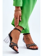 Skórzane Sandały Na Transparentnym Słupku Czarne Randy