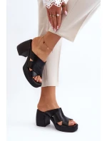 Zazoo 40373 Skórzane Klapki Na Klocku Czarne