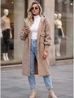 Płaszcz damski baranek długi z kapturem kamelowy FashionStreet NY0830 Płaszcz damski baranek długi z kapturem kamelowy FashionStreet NY0830