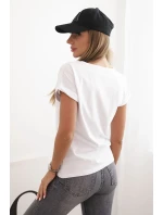 Dámska bavlnená blúzka s ozdobnou potlačou ESL biela