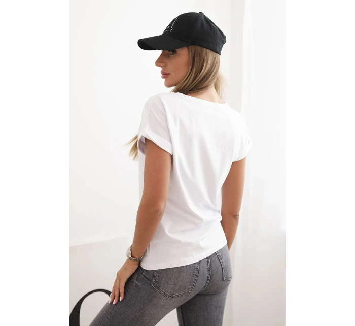 Dámska bavlnená blúzka s ozdobnou potlačou ESL biela