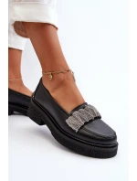 Dámské kožené mokasíny s ozdobným páskem model 21652553 Černé - Zazoo