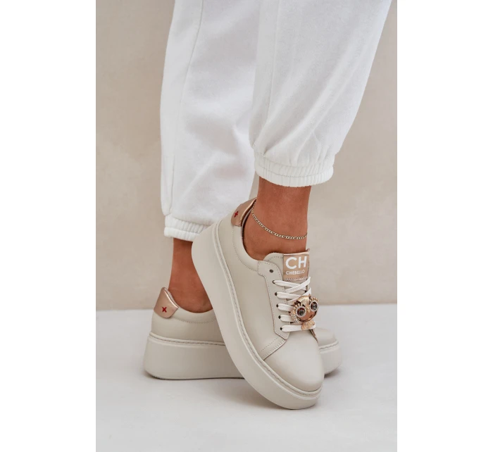 Dámské Kožené Tenisky model 21683829 Světle Béžové - CheBello